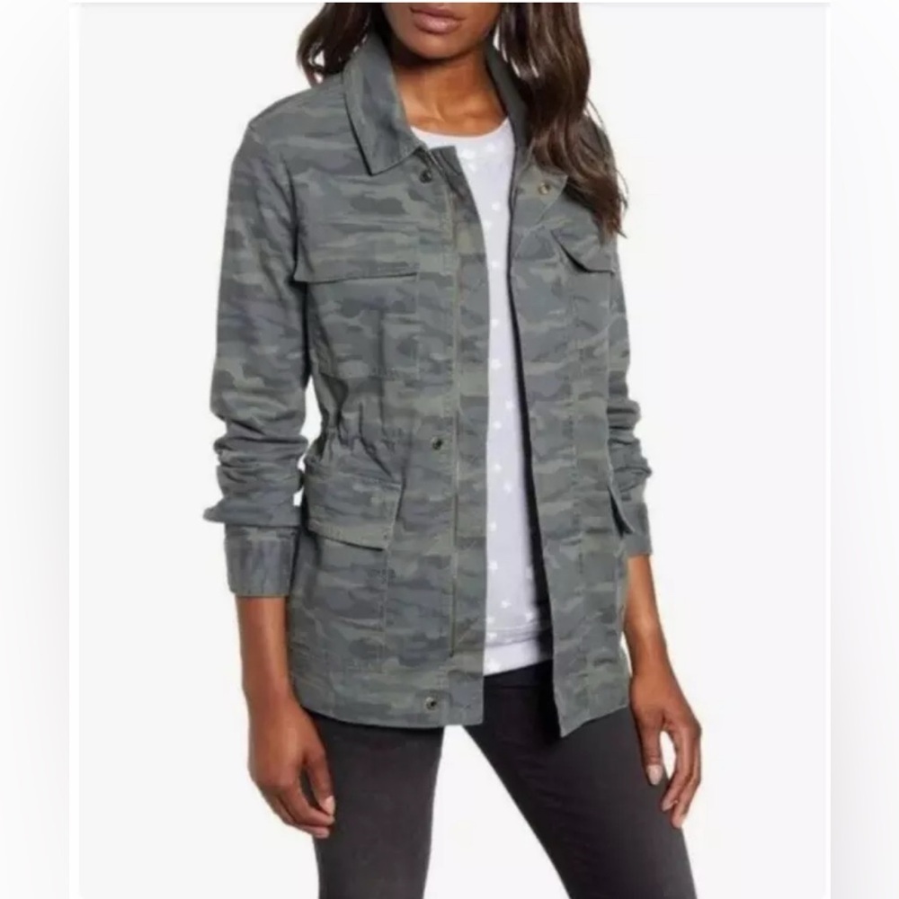 Caslon Olive Green British Camo Utility Jacket w/ Silver Embroidery Womens Sz  S